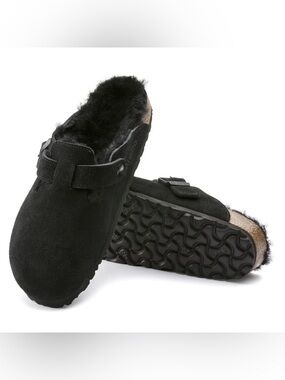 BIRKENSTOCK Boston Shearling Black Suede Slip-On Clog | 37 | Black